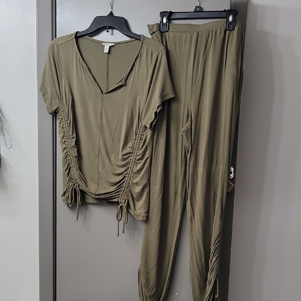 Cato Olive Ruched Jumpsuit Set